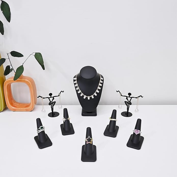 MOOCA Jewelry Display Set, Necklace Display Bust, Earring Organizer, Ring Holder Stand for Showcase and Store, Premium Fabric