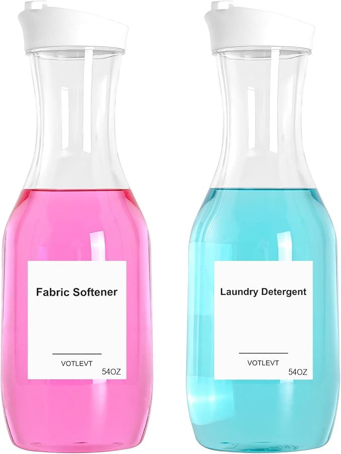 54 OZ Laundry Detergent Dispenser, Laundry Soap Dispenser, Liquid Laundry Detergent Container and Organizer, Clear Plastic Fabric Softener and Laundry Powder Dispenser for Laundry Room, 2Pack