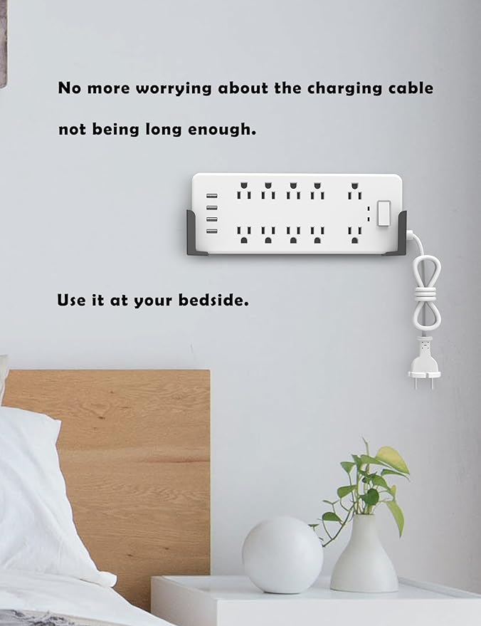 Power Strip Wall Mount Holder, Under Desk Power Strip Holder, Punch Free Socket Holder, Adhesive and Screw Two Mounting Options 2 Set (Black)