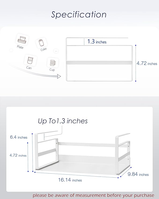 Nxconsu 2Pack Under Shelf Storage Basket Organizer Hanging Holder for Cabinet Pantry Kitchen Cupboard Desk Counter Bookshelf Organization Add-on Space Saver Heavy Duty Slide-in White Large
