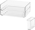 2-Tier Office Organizer with Pen Holder, Stackable Paper Tray for Files, Letters, Books, Clear Paper Folder