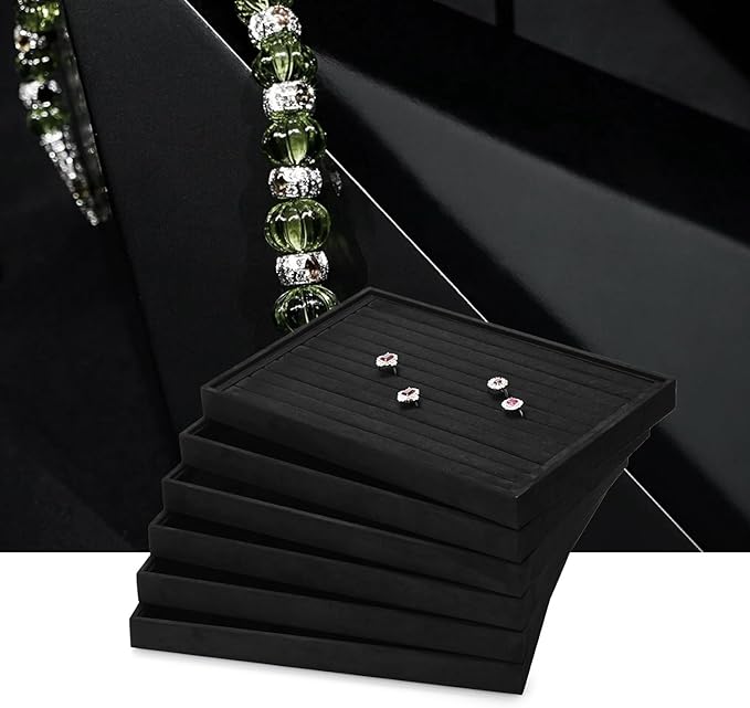Black Microfiber Jewelry Display Flat Tray Ring Necklace Watch Organizer Display Tray