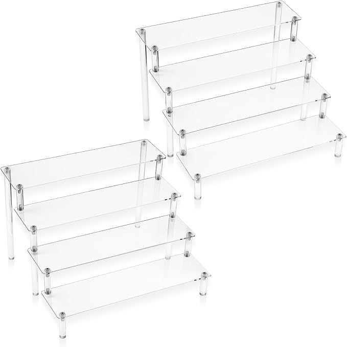 2 Pack 4 Tier Acrylic Display Risers, Clear Perfume Organizer, Clear Risers for Display Cupcake, Cosmetics, and Collectibles (11.8 x 10.2 x 7.8 inch)
