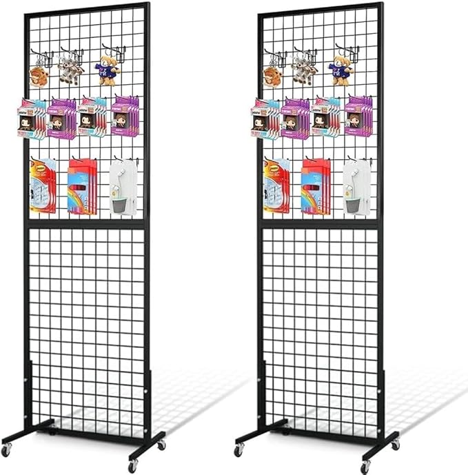 Grid Wall Panels, 2 Packs 2'x 6' Gridwall Panels Tower with T-Base, Black Wire Grid Wall Display Rack, Craft Show Display Rack, Art Gridwall Display Stand