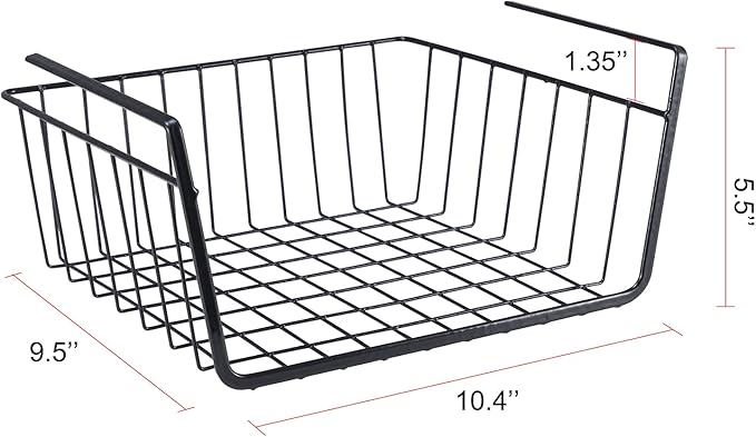 Undershelf Storage Basket Under Shelf Wire Basket Household Metal Under Shelf Hanging Storage Bin Basket Slides Under Shelves for Storage Space Saving for Kitchen Pantry Bookshelf 4 PCS