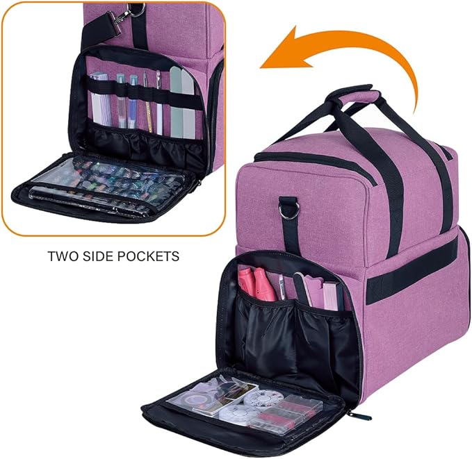 Large Makeup Cosmetic Bag with 3 Removable Case and 2 Removable Dividers Double Layer Travel Storage Organizer, Makeup Brushes Storage Section Purple