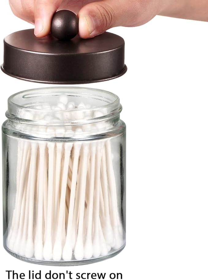 Amolliar 6Pc Apothecary Jars Bathroom Vanity Organizer- Rustic Farmhouse Decor Storage Canister with Stainless Steel Lids- Qtip Dispenser Holder for Q-Tips,Cotton Swabs,Rounds,Ball,Flossers (Bronze)