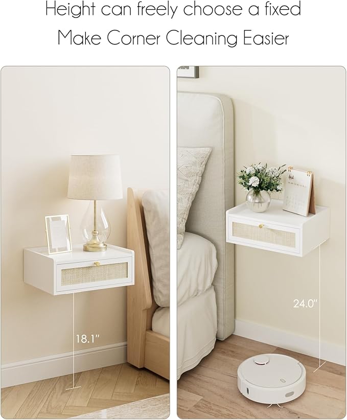 Floating Nightstand,Wall Mounted Night Stand with Drawer,Small Floating Shelves,Floating Wood Bedside Table for Bedroom、Living Room、Bathroom(No Assembly)