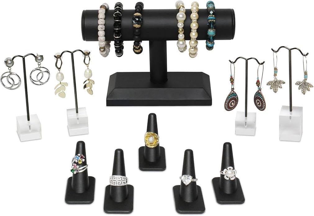 MOOCA Jewelry Display Set, Necklace Display Bust, Earring Organizer, Ring Holder Stand for Showcase and Store, Premium Fabric