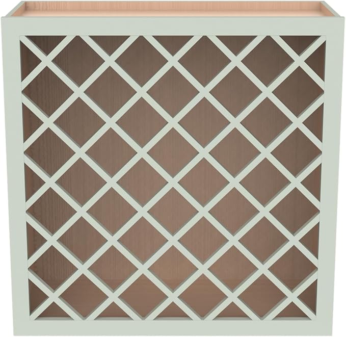 Solid Wood RTA Wine Bottle Rack Wall Cabinet with Lattice Panels - Wine Bottle Holder Storage for Bar, Pantry, or Dining Room and Kitchen(Jade Green, 24”W × 12”D × 30”H)