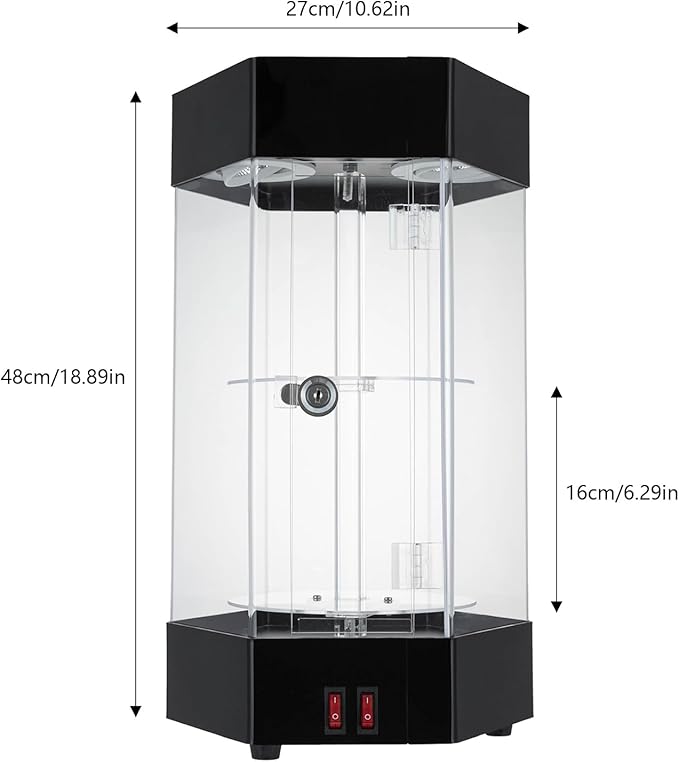 LED Electric Rotating Acrylic Display Case, Jewelry Display Case, Free Standing Electric Rotating Display Case with Lock and Keys for Cosmetics Jewelry Watch Sunglasses White/Balck (Black)