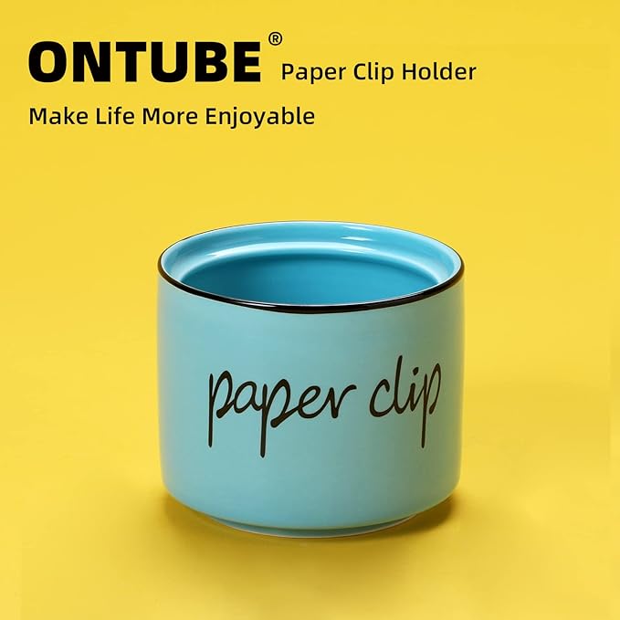 ONTUBE Farmhouse Paper Clip Holders,Ceramic Binder Clip Dispenser Organizer for Desk ,Cute Office Push Pins Holder (Turquoise)