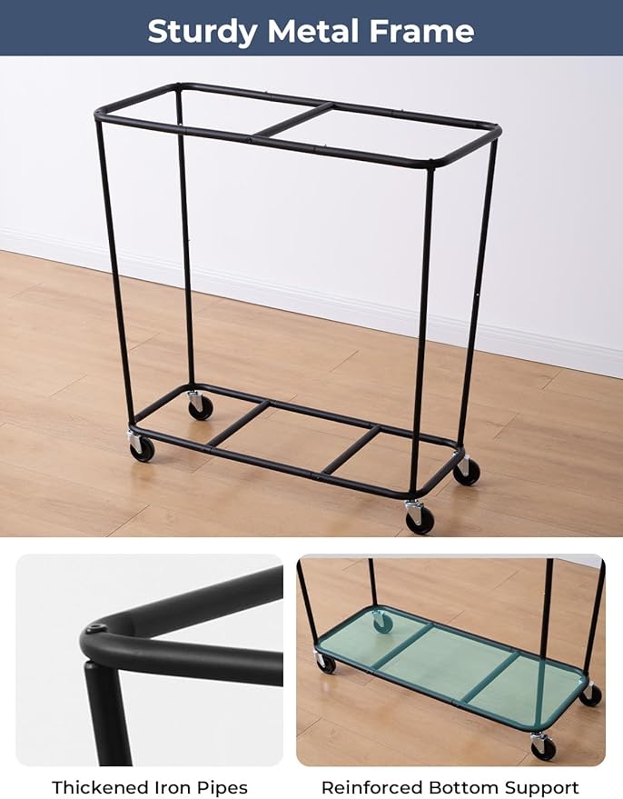StorageWorks 390L Extra Large Lanudry Hamper with Wheels, Laundry Basket with Wheels 2 Sections, Clothes Sorter Cart with Divider for Hotel, Home, Blue, 1-Pack