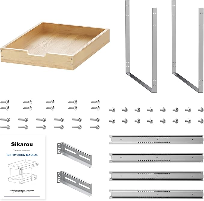 Wood Pull Out Cabinet Organizer 11" W x 21" D, for 12" Cabinet Opening Heavy-Duty Sliding Drawers for Inside Cabinets Storage and Organization for Kitchen