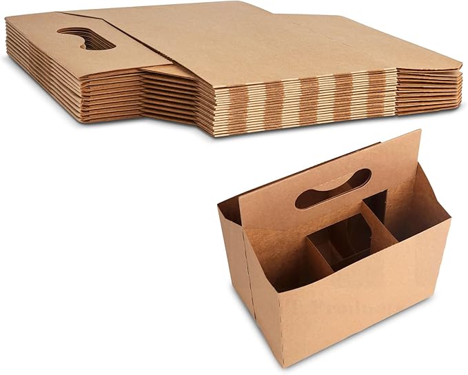 MT Products Brown 6 Pack Bottle Holder 12 oz. - Kraft Cardboard Bottle Carrier (Pack of 10) - Made in the USA