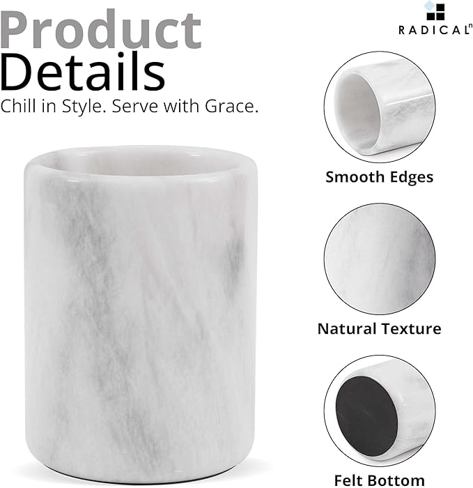 Radicaln Marble Wine Chiller 6.5" Inches White Handmade Insulated Cooler For Champagne - Wine Chiller & Beverage Coolers For Bar Accessories - Wine Bottle Cooler Holder for Christmas Decor