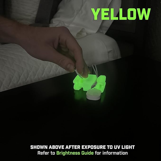 GlowBrick Stocking Stuffers for Adults Cord Management Weighted Cord Holder Cable Wrap Phone Stand - Glow-in-The-Dark Gadget Organizer for Nightstand. Gift for Men, Silicone. Glowing Yellow