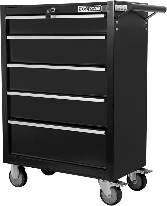 5-Drawer Rolling Tool Chest with Lock & Key, Tool Storage Cabinet with Wheels,35"x 24.2"x 13.2" Tool Organizer Box for Garage, Warehouse & Repair Shop