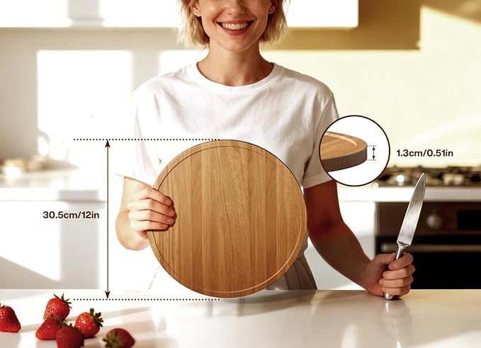 12" Acacia Wood Lazy Susan Turntable Organizer for Table Top, Round Wooden Lazy Susan Storage for Cabinet Countertop Pantry, Decorative Tray for Kitchen Bathroom Decor Coffee Bar Accessories