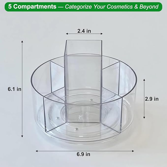 Taiuloo 360 Rotating Makeup Organizer, Lazy Susan Cosmetics Storage Turntable, Round Spinning Brush & Pen Holder, Clear Acrylic Organizer Tray for Vanity, Bathroom, Office Desk