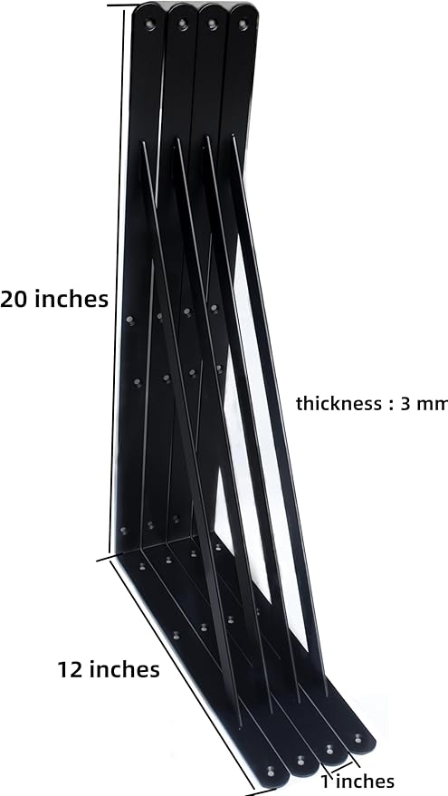 24 Pack L20 x H 12" Black Heavy Duty Shelf Brackets with Screws Metal Shelf Brackets Shelf Support Angle Brackets for Shelves L Brackets Heavy Duty Floating Shelf