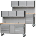 2 Pack - 72" Stainless Steel Rolling Tool Chest with 11 Drawers + 3 Upper Cabinets, Large Lockable Storage Cabinet, Mobile Workbench with Wheels for Garage Workshop (2 × HTC7214W1)