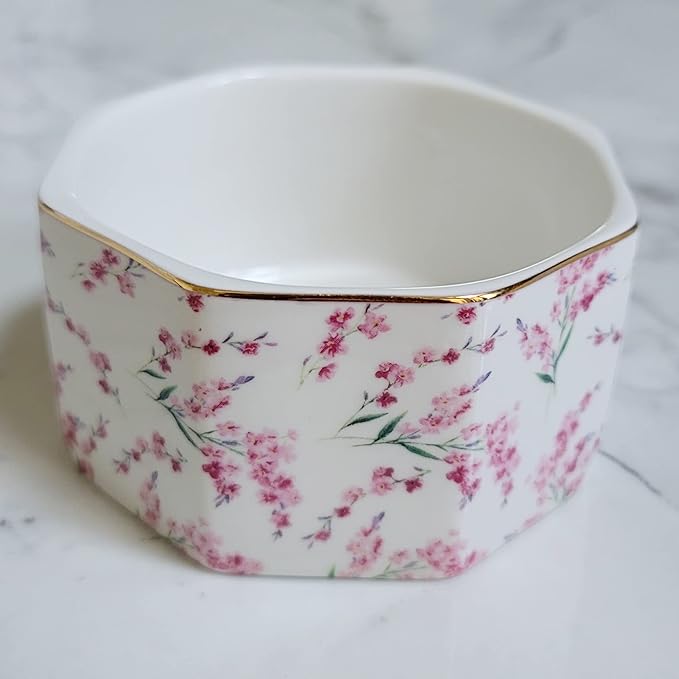 Ceramic Paper Clip Holder Gold Line Paper Clip Dispenser Organizer for Desk Cute Floral Pattern Office Binder Clip Holder Bobby Pin and Hair Clip Holder Gift for Office Pink Flowers