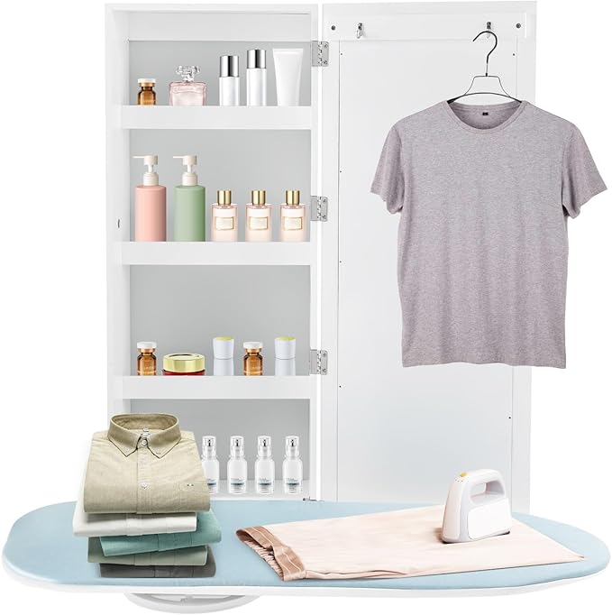 Wall Mount Ironing Board Cabinet, 14 * 8.1 * 37.5inch Built-in Swivel Ironing Board Foldable with Storage, Ironing Table Closet with 180° Rotatable Ironing Table for Home, Apartment & Small Spaces