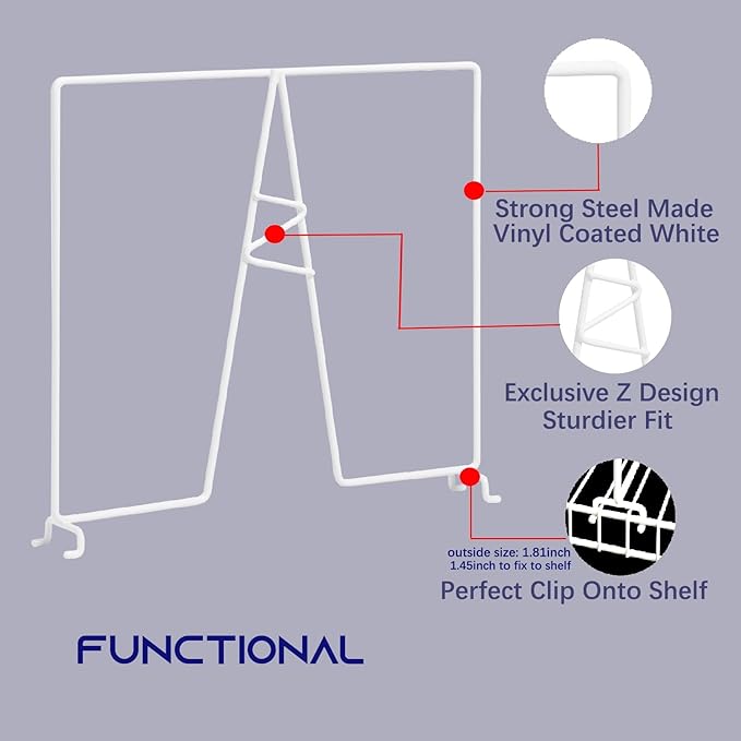 Wire Shelf Dividers - White Closet Organization & Storage Organizer - No Tool Shelf Divider for Wire Shelves - Metal Shelf Accessories – for 12“ Deep Wire Shelves – Tall 12” Height – 24 Pack