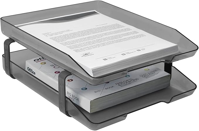 Acrimet Traditional 2 Tier Letter Tray, Front Load Design, A4 Letter Size, Desktop Organizer (Plastic) (Smoke Color)
