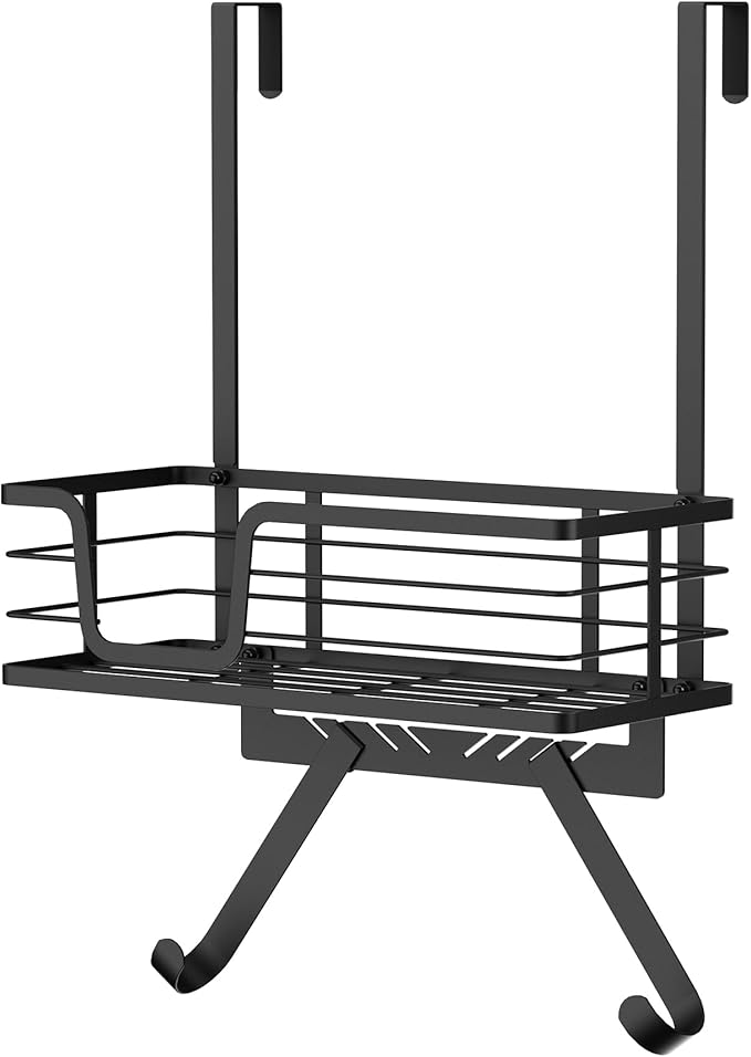 KES Over The Door Ironing Board Holder, Ironing Board Hanger Door Mount with Storage Shelf Y and T Shaped Fits for 1 3/8 Doors Matte Black, HIR501A-BK