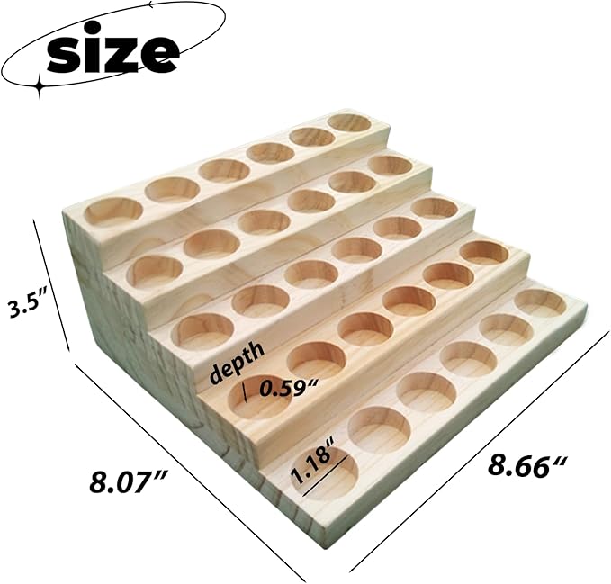 Wooden Essential Oil Display Stand 5 Tier Essential Oil Holder Solid Wood Essential Oil Rack 5 Layer 30-Bottle Essential Oil Display Stand Tabletop Oil Display Holder for 5-20ml Bottles