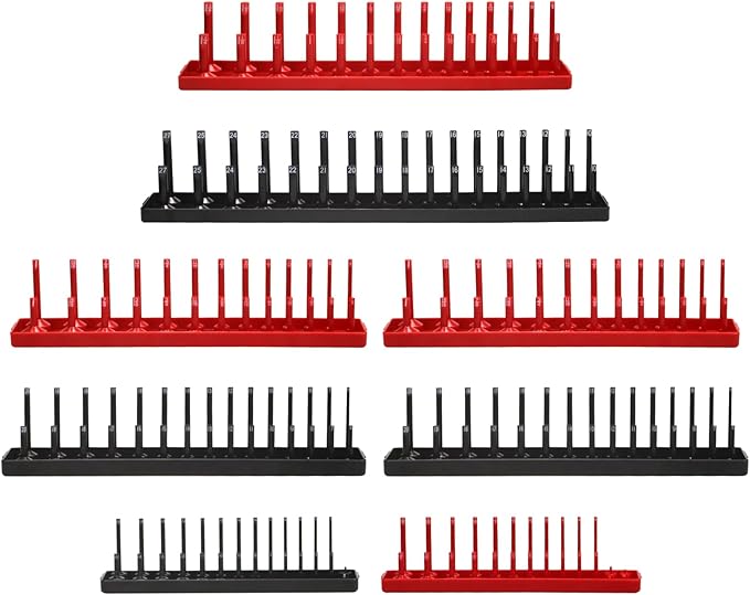 8PCS Socket Organizer Tray Set,SAE & Metric Socket Trays, 2PCS 1/4", 4PCS 3/8", 2PCS 1/2" Drive Deep and Shallow Socket Holders for Toolboxes (8pcs socket organizer）