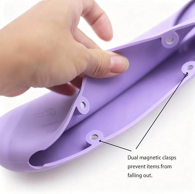 Magnetic Silicone Makeup Brush Holder – Portable Cosmetic Brush Organizer Case, Travel Makeup Tool Storage for Purse, Bag & Beauty Essentials (Purple)