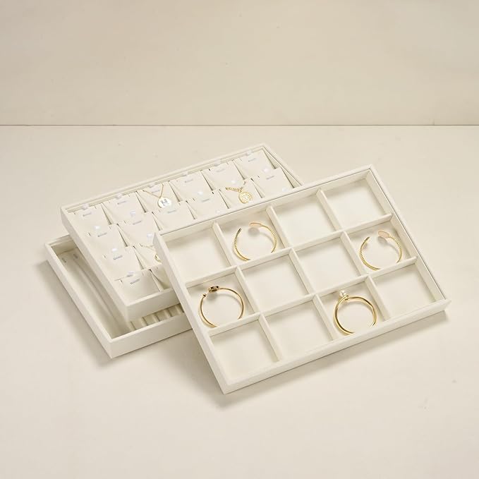 12 Grids Microfiber Jewelry Tray Bracelet Bangle Earring Tray Jewelry Display Trays for Bracelet Bangle Watch Earring Display Storage(Beige)
