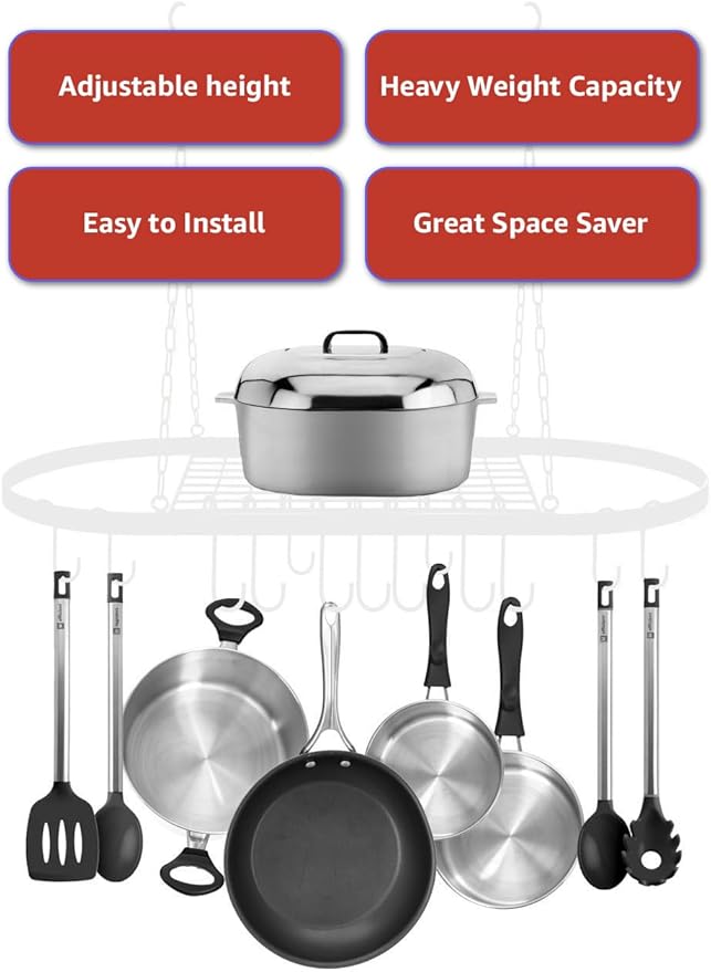 Sorbus® Pot and Pan Rack for Ceiling with Hooks — Decorative Oval Mounted Storage Rack — Multi-Purpose Organizer for Home, Restaurant, Kitchen Cookware, Utensils, Books, Household (Rustic)