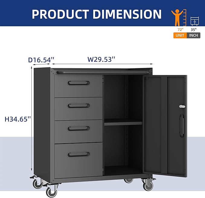 Metal Tool Cabinet,Garage Storage Cabinet System,Wall Cabinet & Locking Rolling Tool Cabinet with Doors and Adjustable Shelves,Steel Tool Cabinets for Home (2 Pcs-Styled, Black)