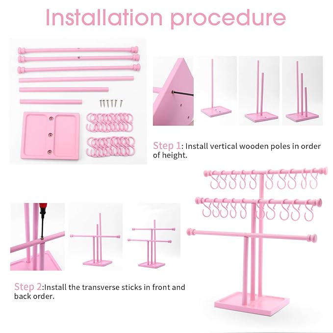 POVETIRE Headband Holder Stand Storage for Baby, 3 Tier Wooden Bow Organizer for Girls Hair Bows, Infant Hair Accessories Rack Display for Nursery Decor