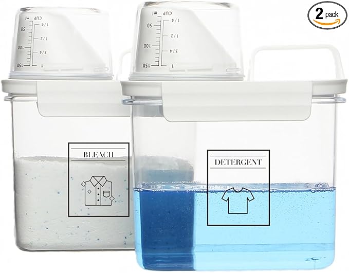 Laundry Detergent Dispenser, Liquid Laundry Container & Powder Soap Dispenser, 2 Pack Plastic Laundry Storage for Laundry Room Organization, Fabric Softener Dispenser (37 oz)