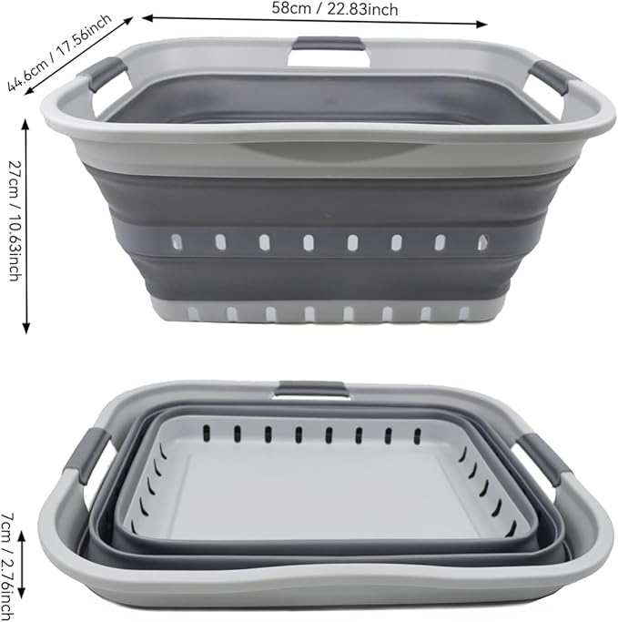 SAMMART 42L (11 gallon) Collapsible Plastic Laundry Basket - Foldable Pop Up Storage Container/Organizer - Portable Washing Tub - Space Saving Hamper/Basket (Grey/Dark Grey)