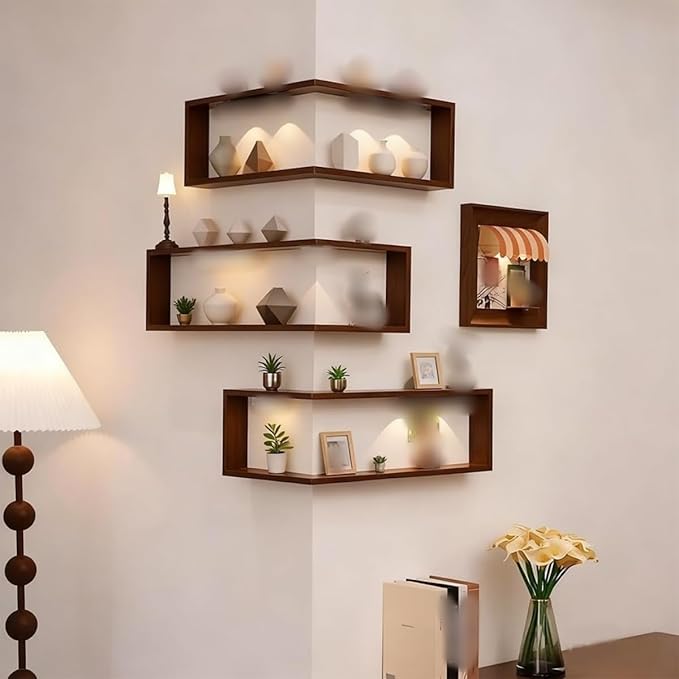 Modern Corner Storage Shelf,Wall-Mounted Living Room Decor Rack,3-Tier Shelf Display Rack Without Lights,Easy Assembly Corner Shelfs for Corners Organize Figurines Collectibles