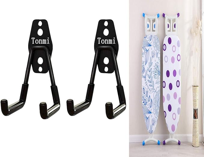 2Pcs Ironing Board Hook - Wall Mount Holder for Laundry & Utility Rooms