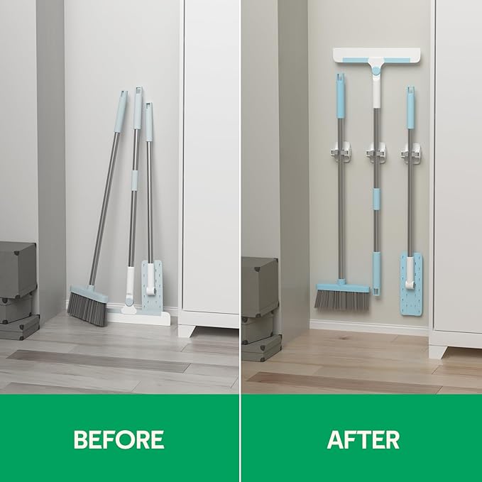 reliahom 10 Pack Broom Holder Wall Mount Mop Grippers No Drilling Self Adhesive Anti-Slip Mop Handle Hanger Dustpan and Broom Organizer Garage Storage Racks-White
