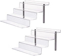 Acrylic Riser Shelf 4 Tier Clear Display Stand for Collectibles Pop Figures, Cupcakes, Perfumes, Display Risers for Decorating & Organizing - 11.8 x 10.8 x 6.5 in (Large, 2 Pack)