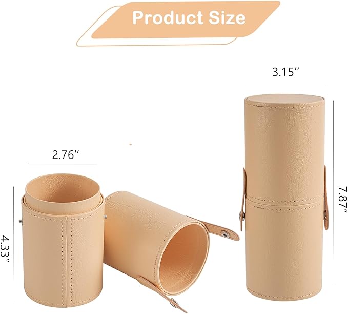 Portable Makeup Brush Holder, Waterproof PU Leather Travel Makeup Brush Case Bag Cup, Brush Storage Dustproof Bag (04Beige)