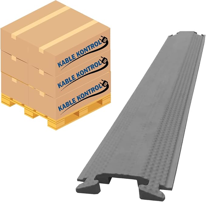 Kable Kontrol Drop Over Floor Cord Cover – 60” Inch Long 1 Channel Cable or Wire Protector – 50 Pcs Bulk Pack - Rubber Ramp for Indoor and Outdoor Use – Gray