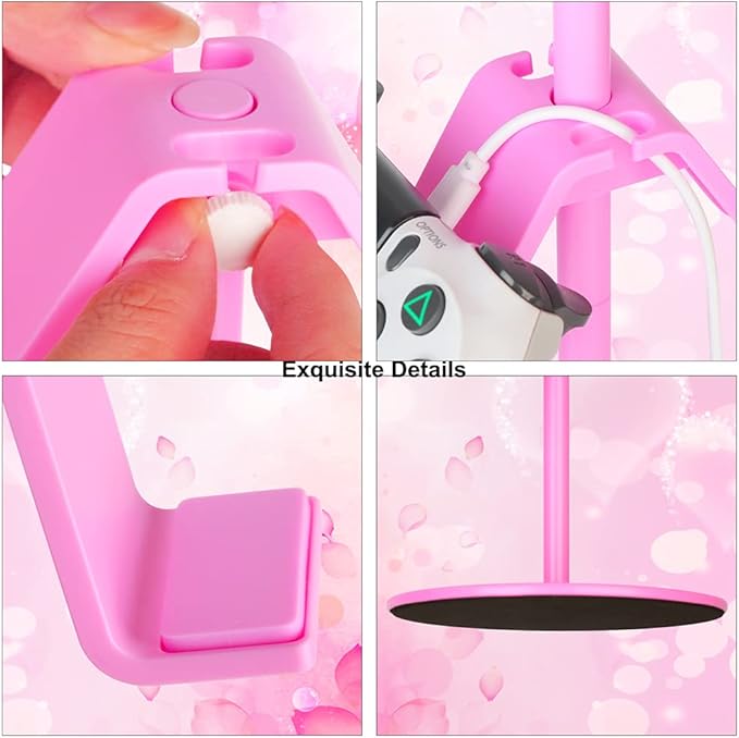 Controller Holder Pink,Headphone Stand,3 Tier Multi Adjustable Game Controller Headset Hanger for All Universal Gaming PC Accessories, Xbox PS4 PS5 Nintendo Switch(Cute Pink)