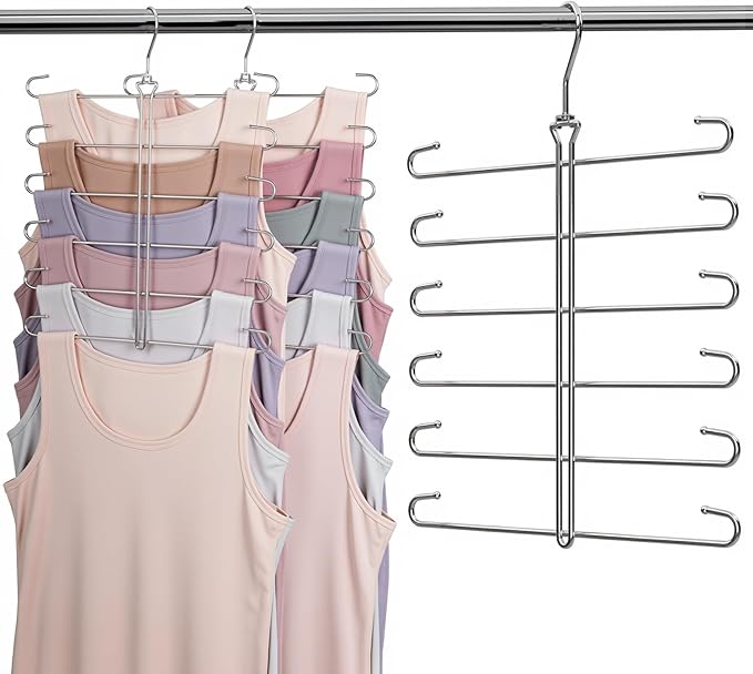 Tank Top Hanger 2 Pack Bra Hangers for Closet Organizer,6 Tiers Metal Space Saving Hanger with 360 Degree Hook,Mult Function Closet Organization for Vest,Tank TOP,Yoga Pants,Scarves