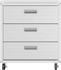 Manhattan Comfort Fortress 31.5-Inch Rolling Garage Tool Chest, 3-Drawer Lockable Mobile Storage Cabinet, Diamond-Textured Steel Utility Organizer with Wheels for Basement, Workshop in White