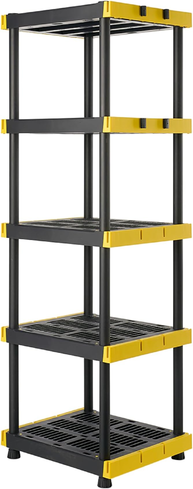 BLACK & YELLOW, 5-Tier Heavy Duty Plastic Storage Shelving Unit, 100lbs/shelf (72H x 24W x 20D), for Indoor/Outdoor Organization, Modular Rack